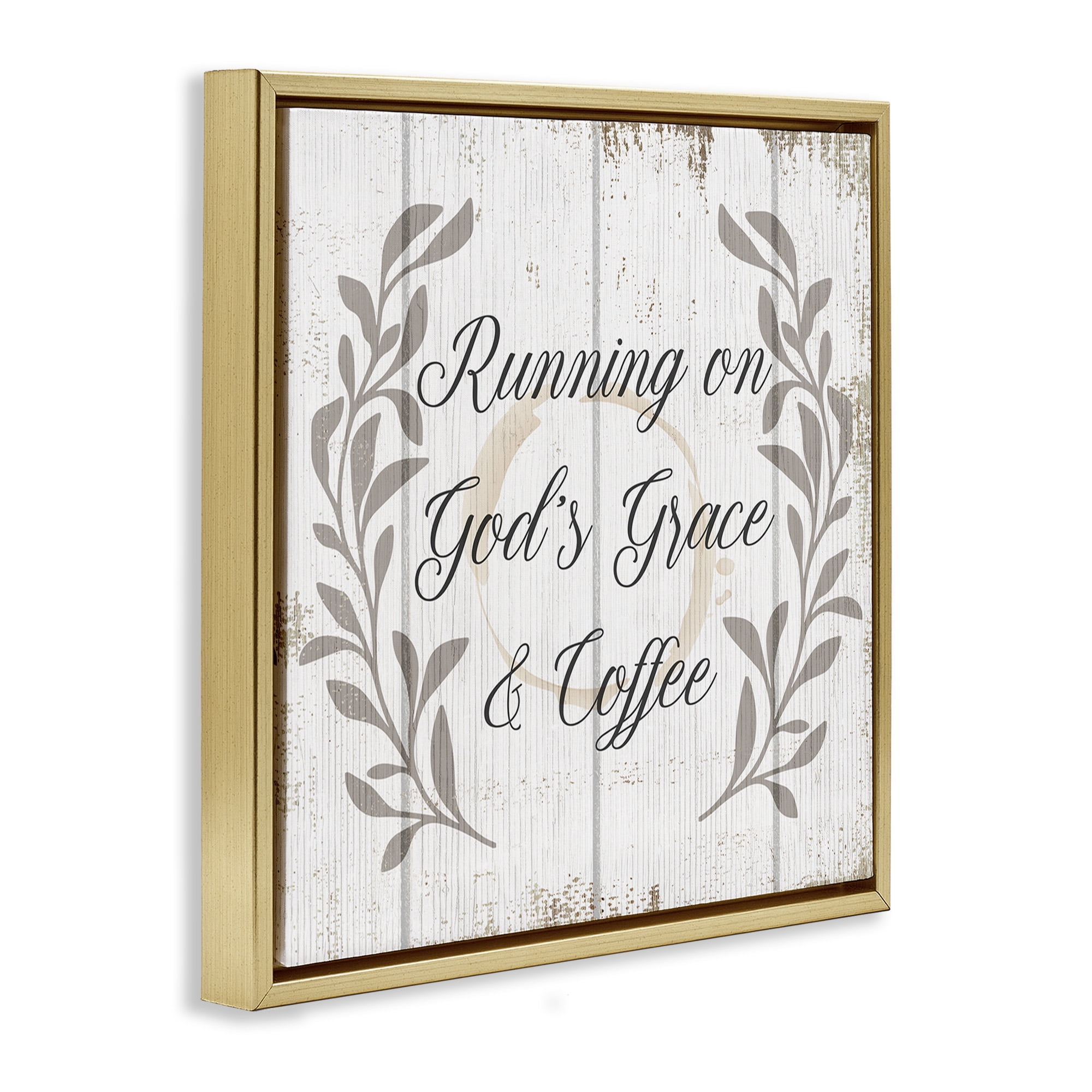 Stupell Industries God's Grace & Coffee Phrase Religious Painting Gold Floater Framed Canvas Art Print Wall Art, 18 x 18
