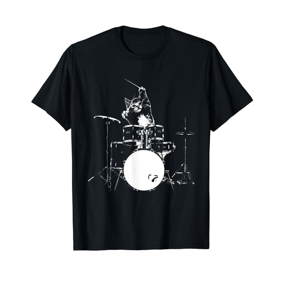 Funny Cat Shirt Cat Playing Drums Shirt Funny Drummer Shirts T-Shirt