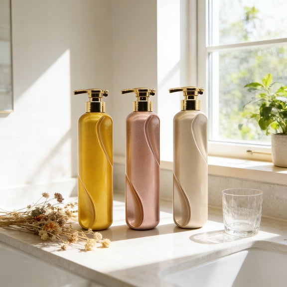 Yunuuuoa 500ml Shower Gel Hands Dispenser Bottle Plastic Refillable Soap Pump Gold Rose Gold Khaki Bathroom Kitchen Countertop Hand Wash Station Decorative Container