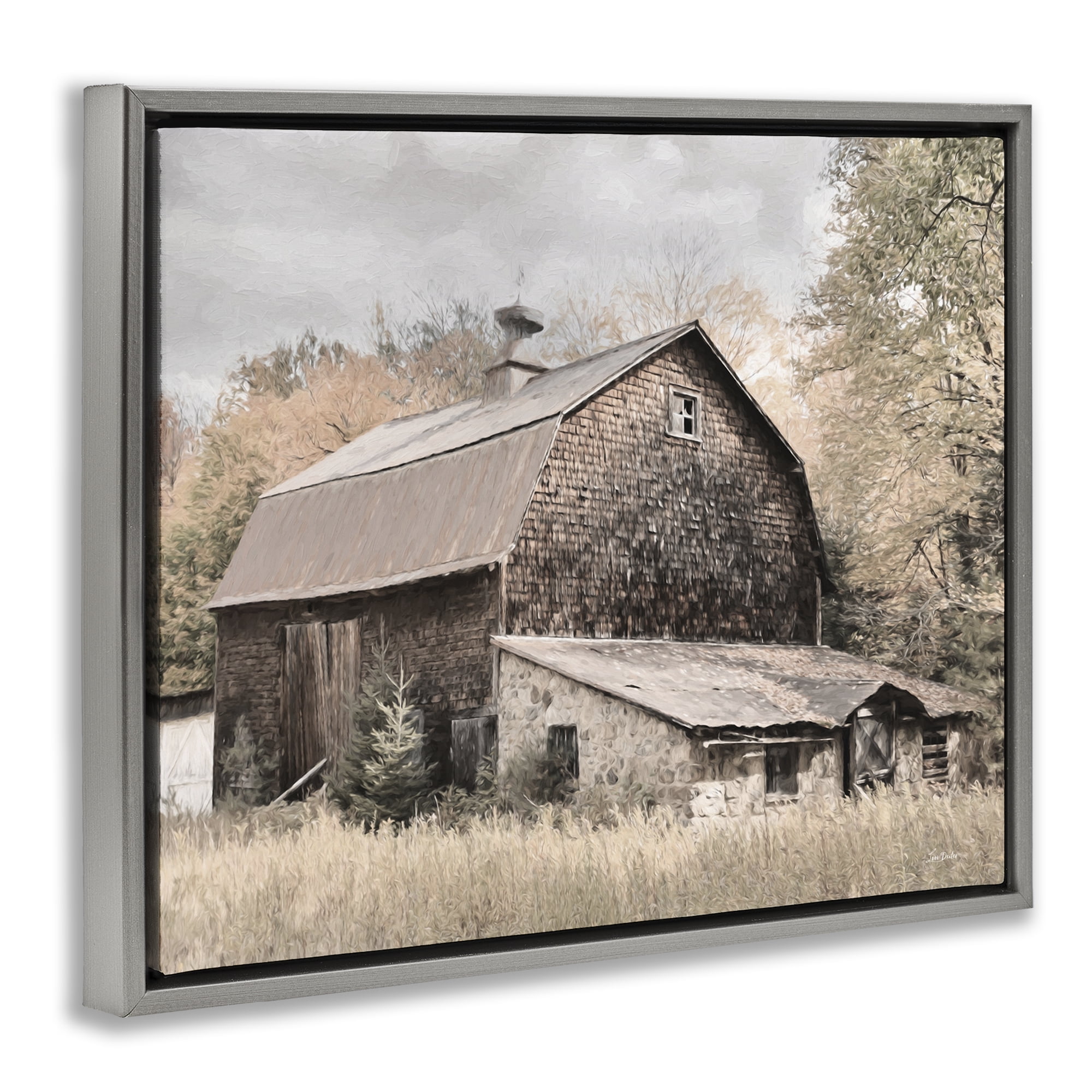 Stupell Industries Beige Rustic Barn Landscape & Nature Photography Gray Floater Framed Canvas Art Print Wall Art, 21 x 17