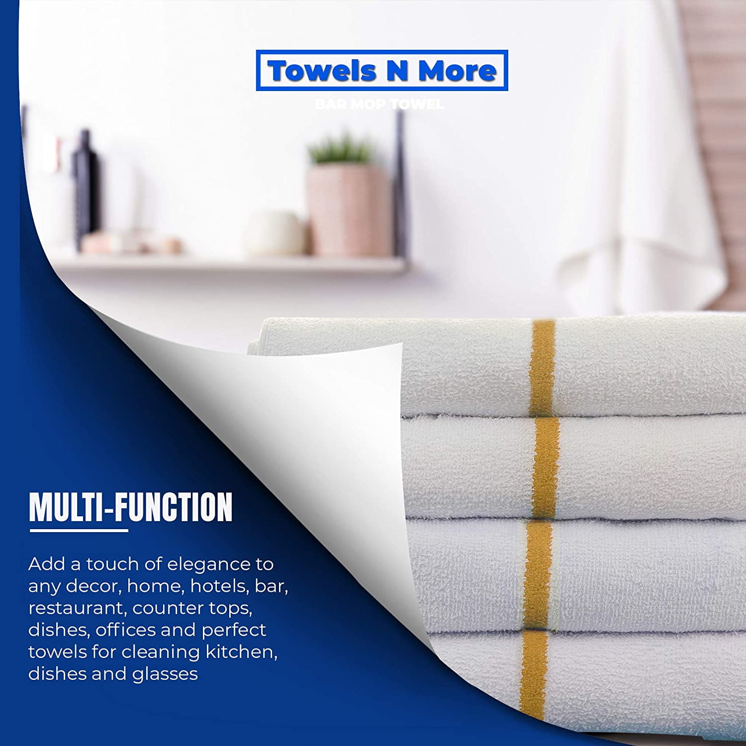 24 Pack Kitchen Cleaning Towels, 16x19 Bar Mop Towels, 30oz Commercial Bar Mop Towels Gold Stripe by Towels N More