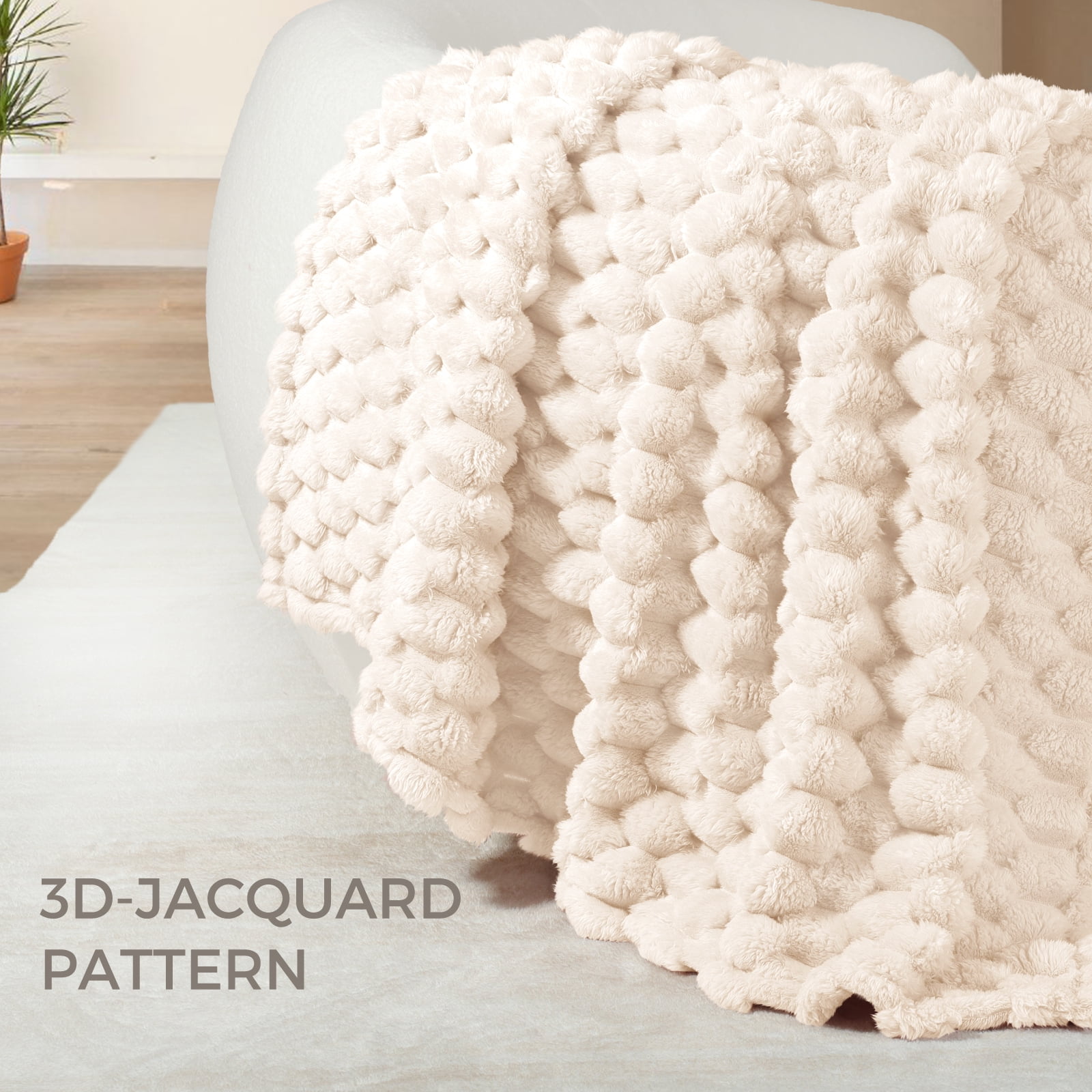 Whale Flotilla 90"x 104" King Size Blanket for Bed with Expanded 3D-Jacquard Pattern, Fuzzy Soft Cozy Exquisite Blankets or All Season, Warm and Fluffy, White