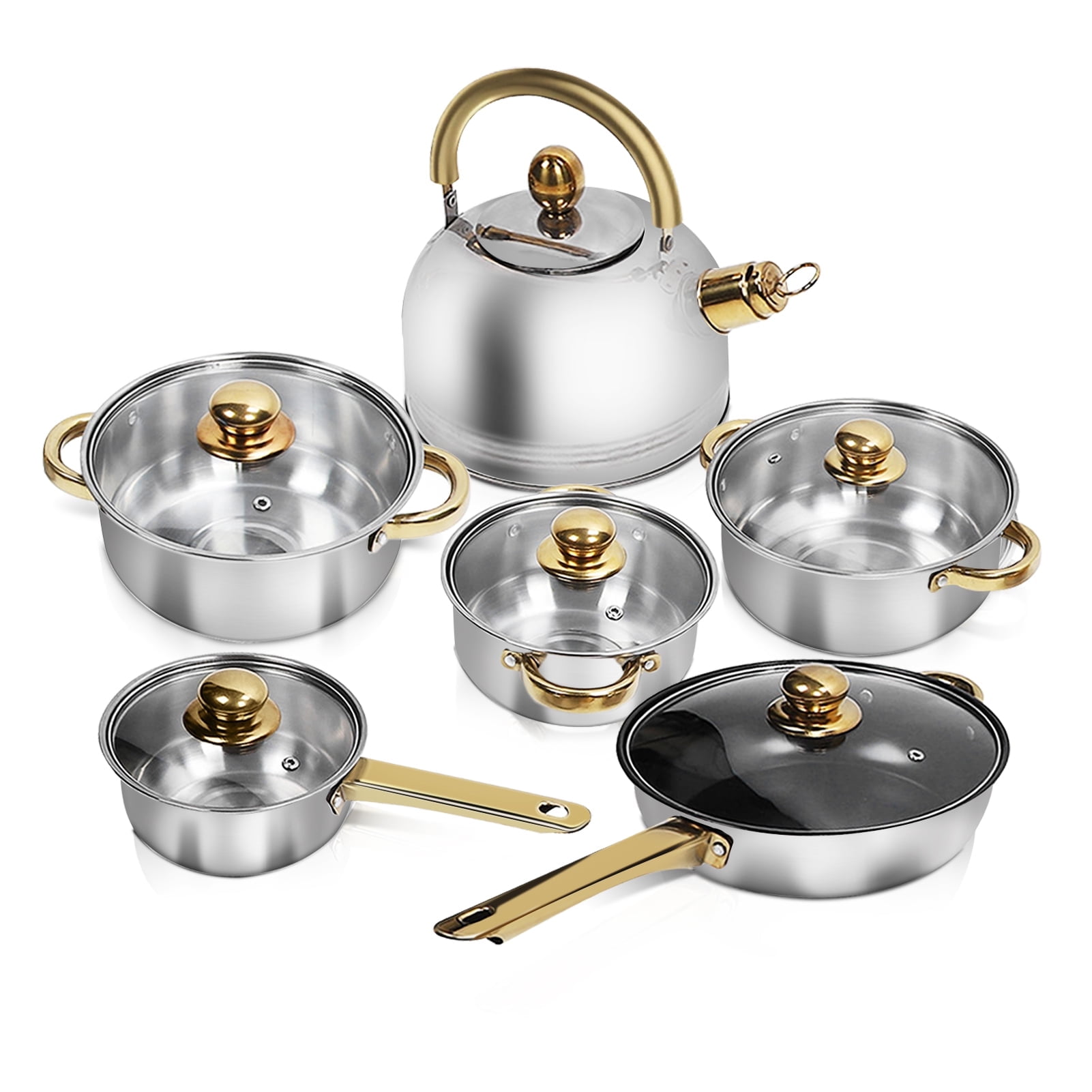 Tebru 12 Piece Nonstick Stainless Steel Cookware Set, Glass