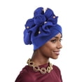 thumbnail image 2 of UTSJKR African Turban Caps Pre-Tied Flower Turbans for Women Head Scarf for Women Hair Wraps Cover Beanie Cap 2025 Blue, 2 of 4