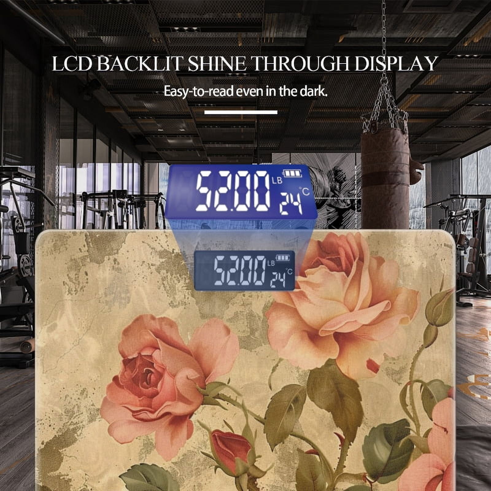 Bathroom Scale, Highly Accurate Digital Body Scale,Precisely Measures Weight up to 400 lbs-Roses With Pink And Orange Petals With Green Leaves