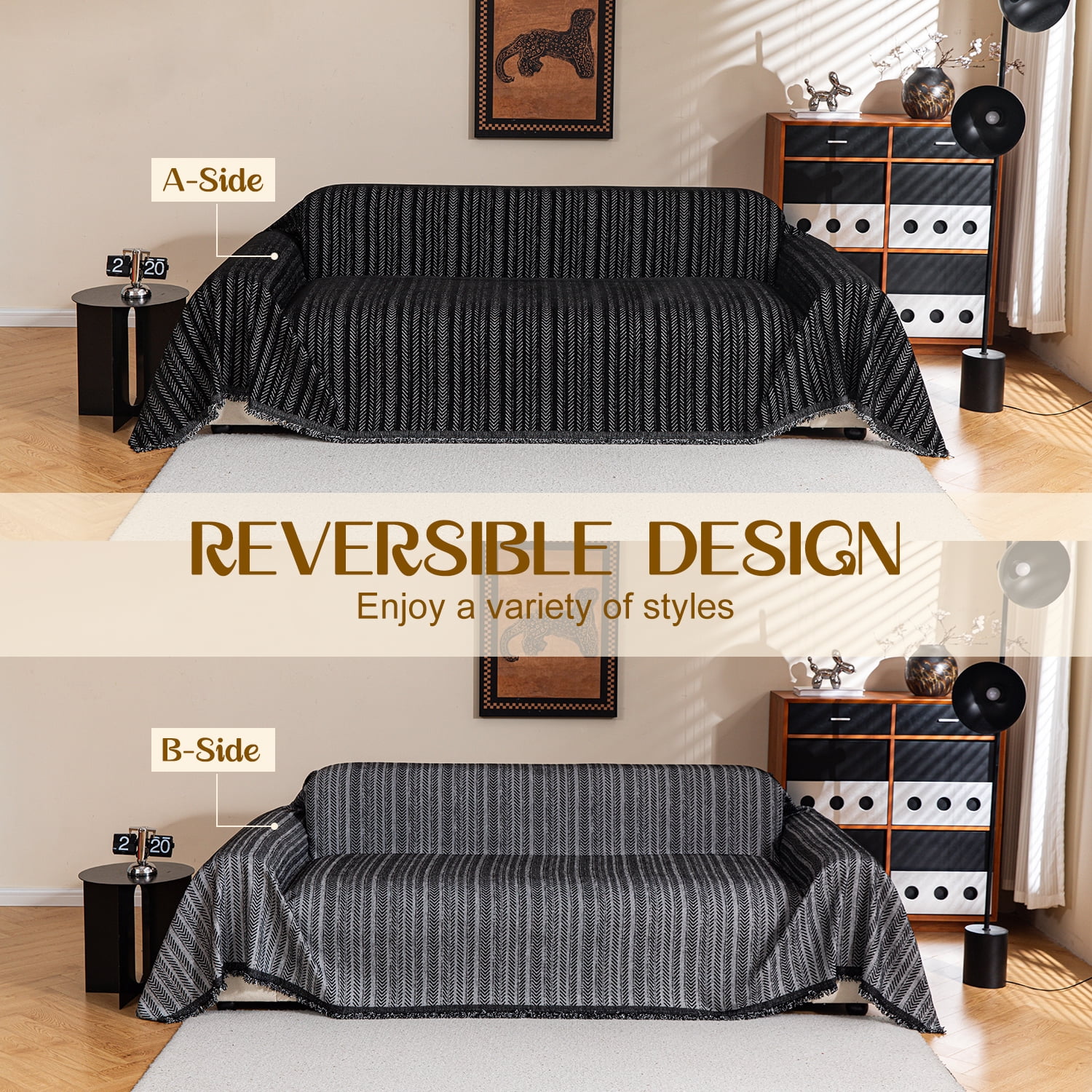 Jessy Home Sofa Cover Slipcover Couch Cover Protector Durable Multi-Function Furniture Cover for Dogs Cats Home Decor 71"x 150"Black