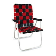 Lawn Chair USA - Classic Folding Aluminum Webbed Chair - Durable, Portable, and Comfortable Outdoor Chair - Ideal for Camping, Sports, and Concerts - Black and Red with White arms