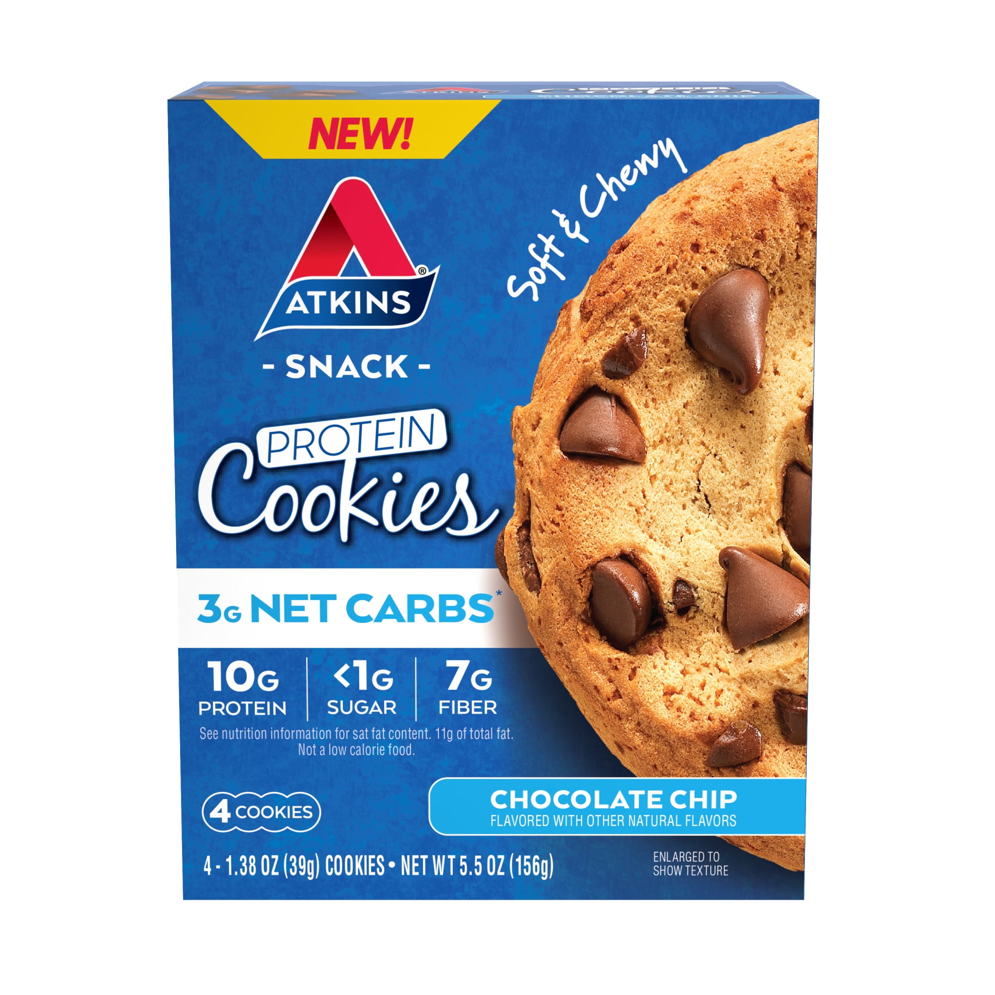 Atkins Soft and Chewy Chocolate Chip Protein Cookie, Keto Friendly, High Protein, Low Carb, 4 Count