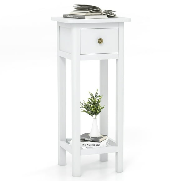 Gymax Solid Wood Side Table Rectangular Sofa Side Table w/ Acacia Wood Top Telephone Table White