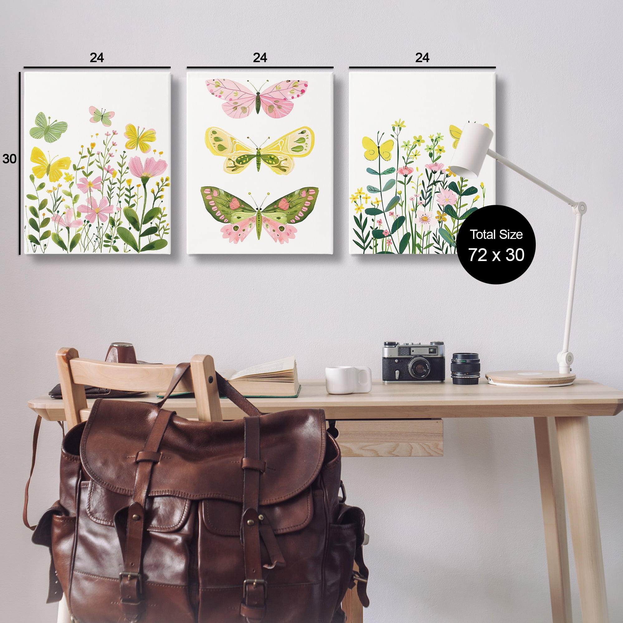 Stupell Industries Playful Butterflies and Florals Animals Painting Wrapped Canvas Art Print Wall Art, 24 x 30, Set of 3