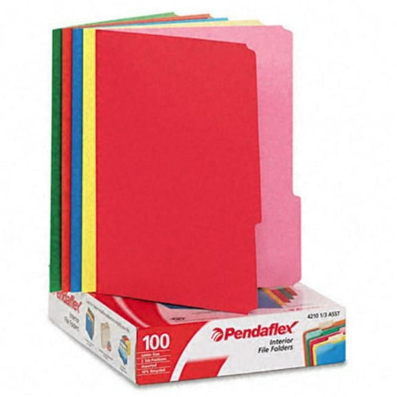 Pendaflex  Interior File Folders- 1/3 Cut- Top Tab- Letter- Bright Assortment- 100/Box