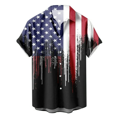 VSSSJ Shirts for Men Big and Tall Short Sleeve Men American Flag Printed Casual Button Down Pocket Patriotic T Shirt 4th Of July Independence Day Tee Navy XXXXL