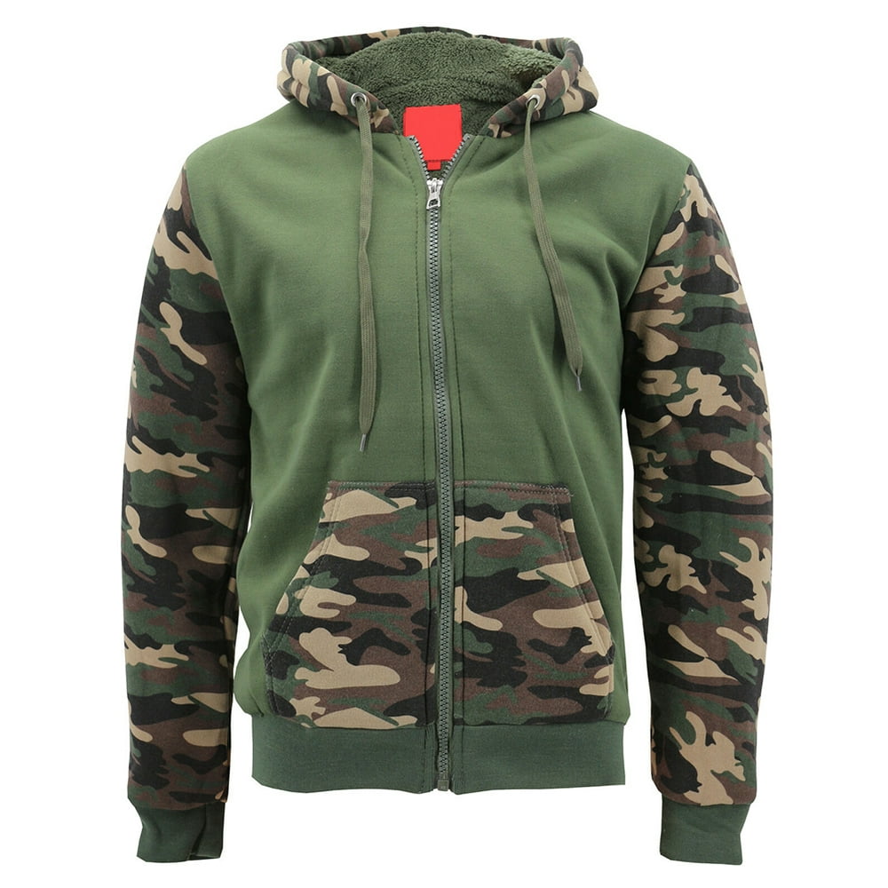 Maximos - Mens Army Camo Zip Up Hoodie Sherpa Fleece Lining Sweater Jacket - Walmart.com 