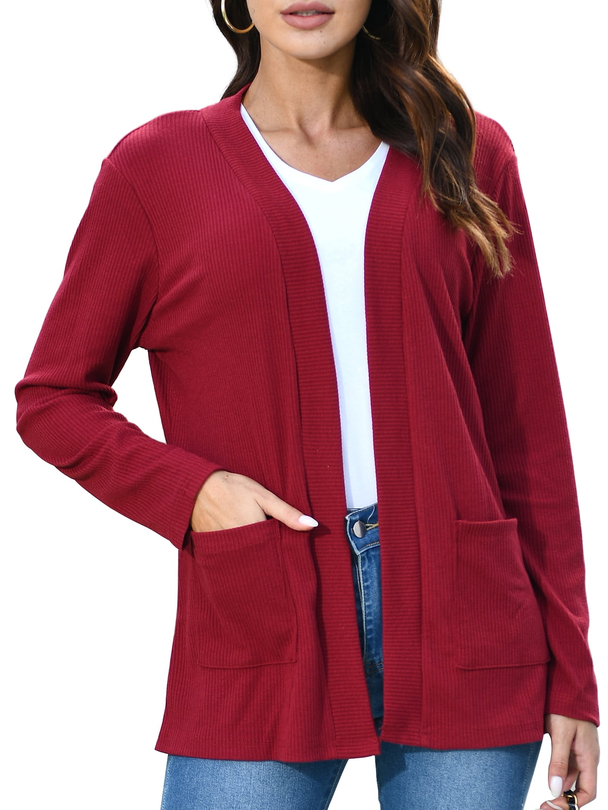 Mengpipi Womens Open Front Cardigans Casual Long Sleeve Classic Knit ...