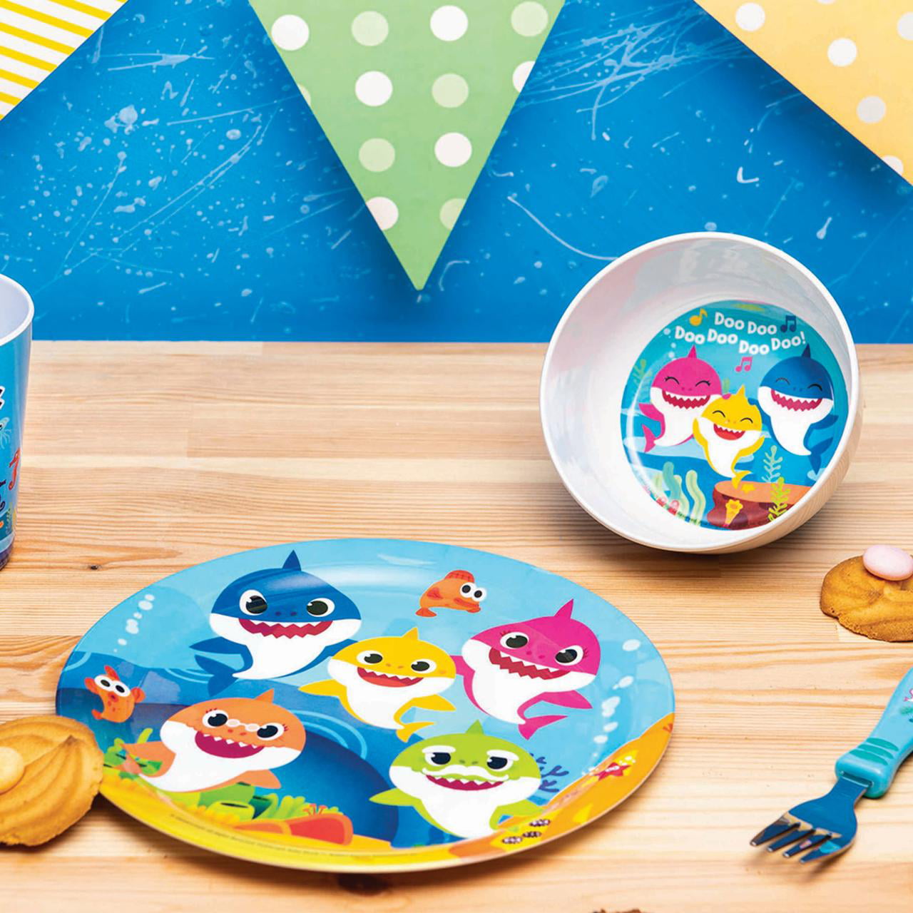 Kids Baby Shark 3 Piece Plate Bowl Cutlery Mealtime Set  3 Yrs New 