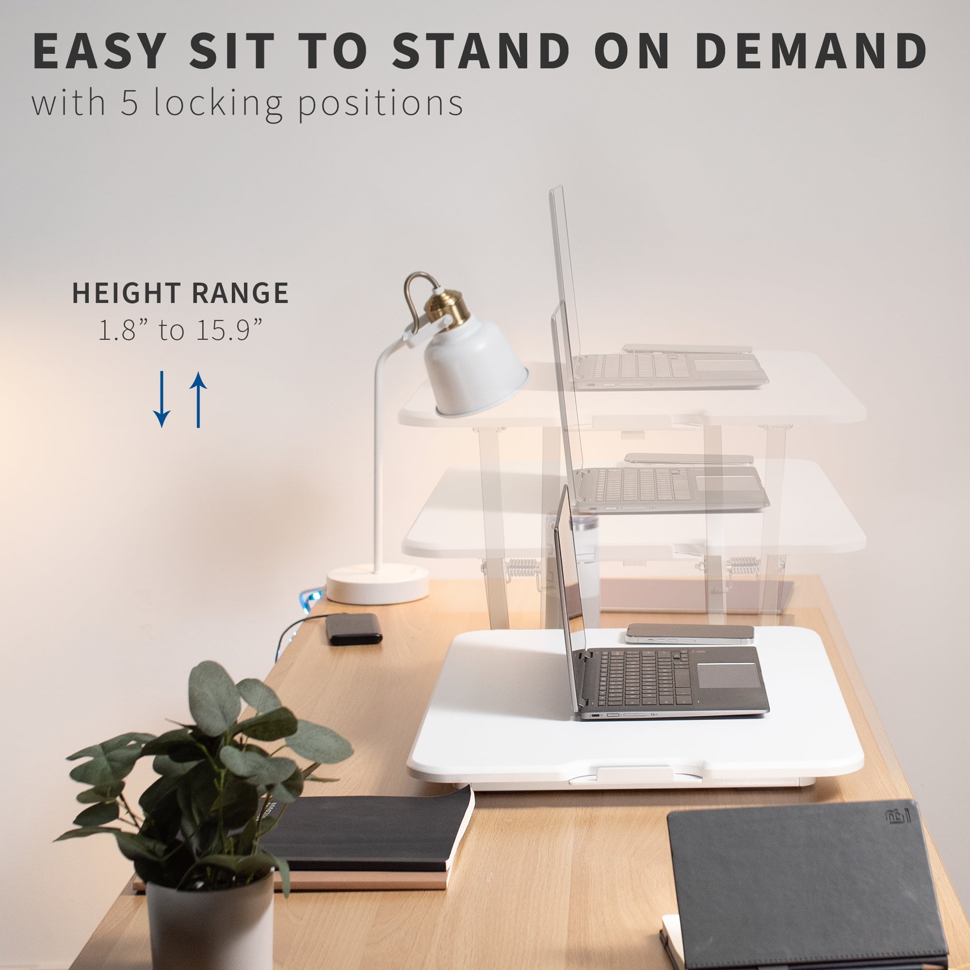VIVO White Ultra Slim 26" Desktop Converter, Sit Stand Tabletop Monitor Riser