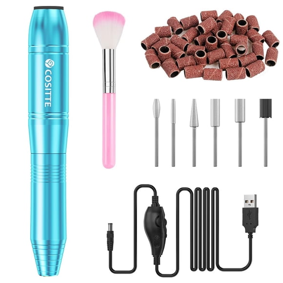 COSITTE Taladro de uñas eléctrico USB Taladro de uñas eléctrico para kit de uñas acrílicas Lima de uñas eléctrica portátil Herramienta de pulido Kit de manicura pedicura Efile Suministros de uñas para