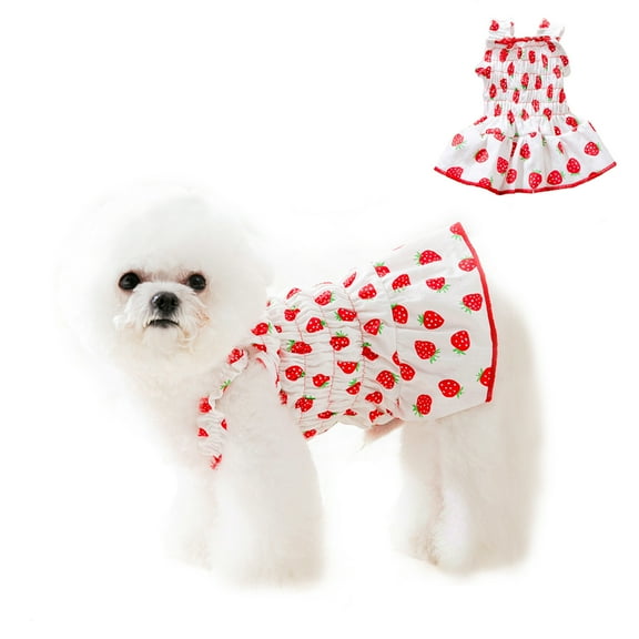 BT Bear Small Dog Dress Strawberry, Dog Halter Skirt for Small Dogs, Doggie Sundress Dog Apparel XS
