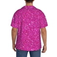 thumbnail image 5 of Easygdp Rose Red Glitter Men's Casual Short-sleeved Shirt with Pocket and Button Suitable for Beach Vacation Leisure - Large, 5 of 7