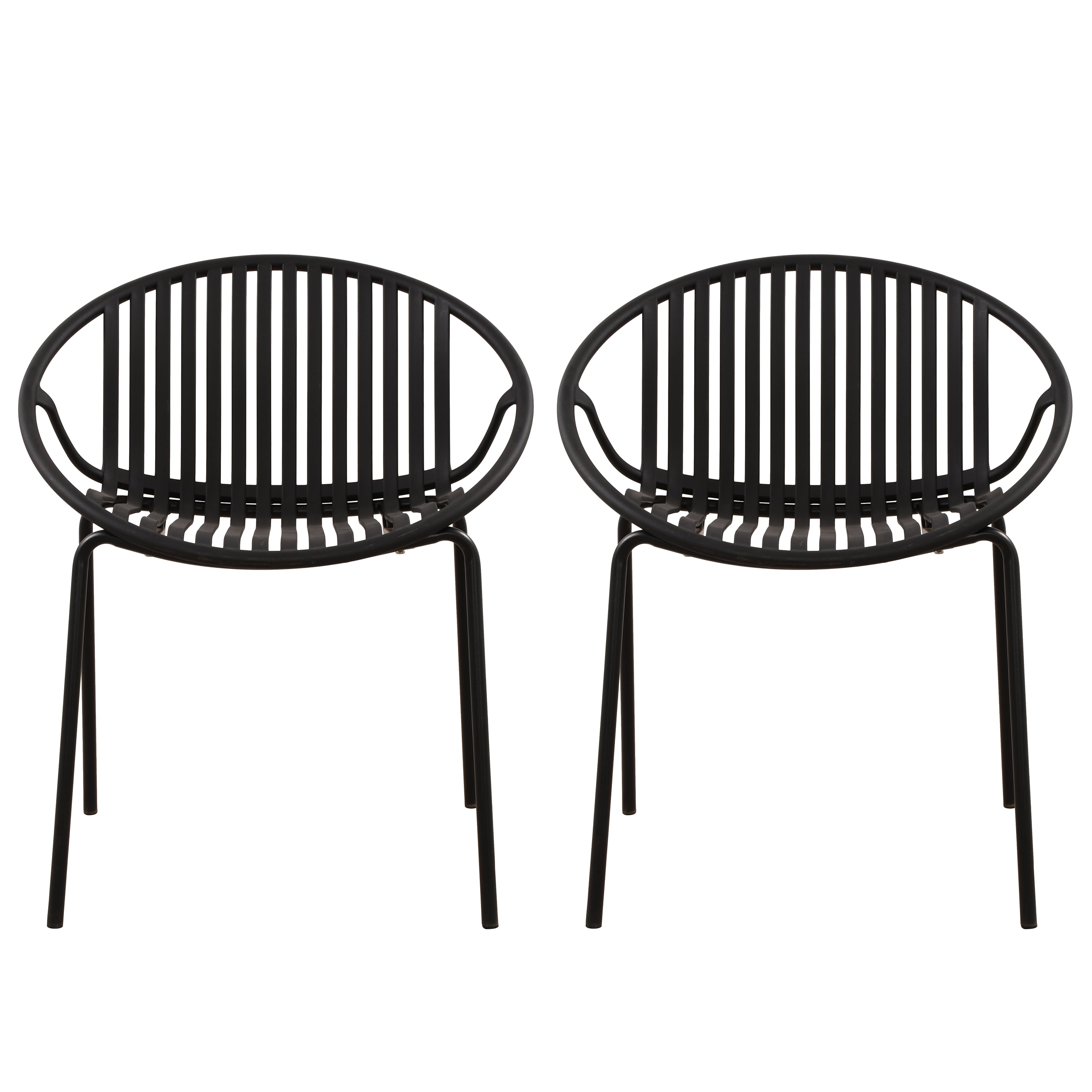 Stackable Patio Dining Chairs Set of 2, Metal Legs Plastic Backrest Chairs for Garden Deck, Black