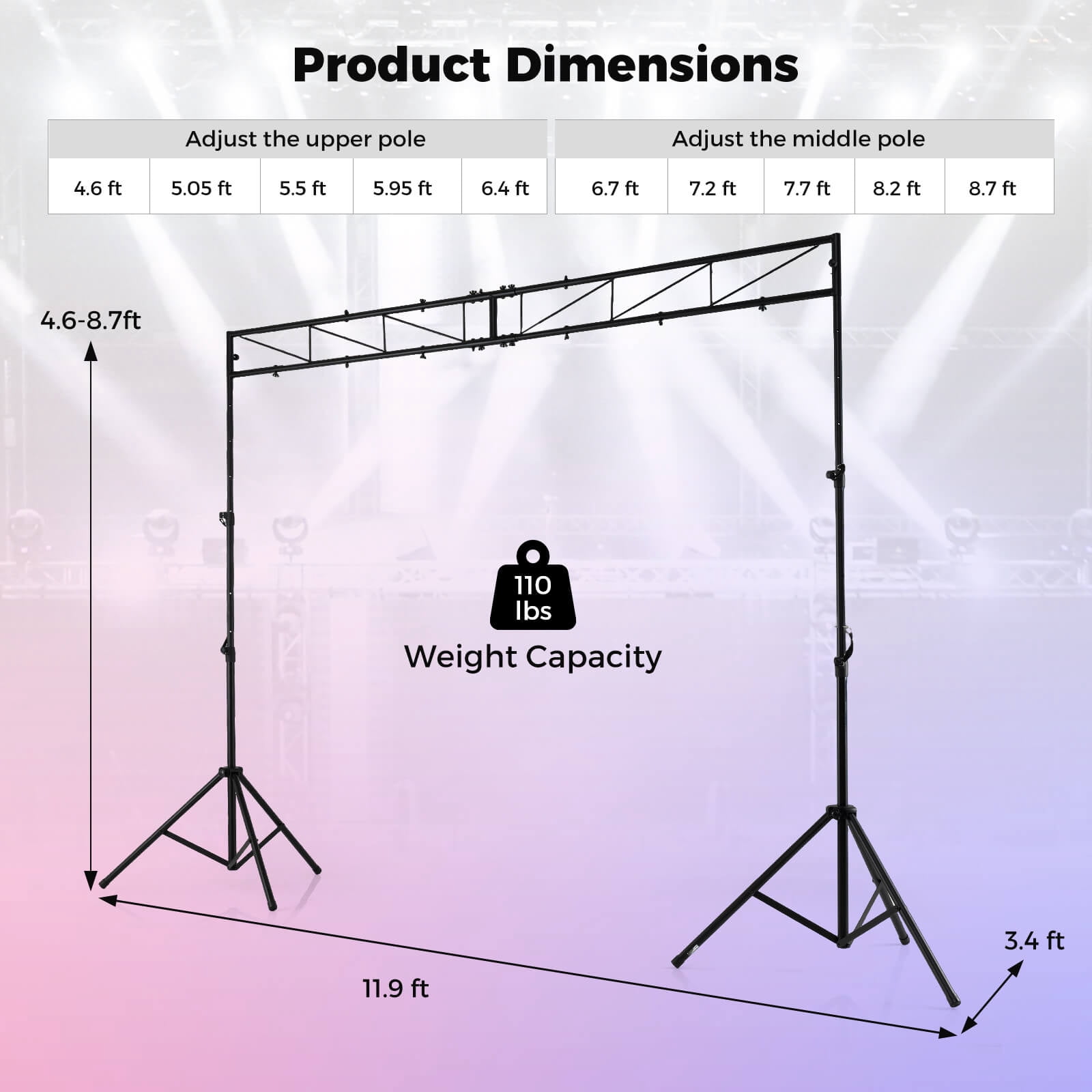 Costway Portable Lighting Truss System with 2 Folding Tripods, 12 Mounting Points for Bands