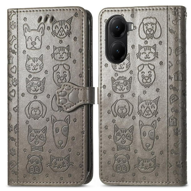 Funda Cartera FOXDOCK para Xiaomi Redmi A5 , Flip PU con Relieve de Gatos y Perros, Tarjetero y Soporte