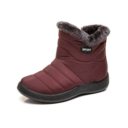 

UKAP Womens Snow Boots Comfort Warm Booties Faux Winter Boot Non-Slip Ankle Bootie Women Plush Lined Breathable Red US 7