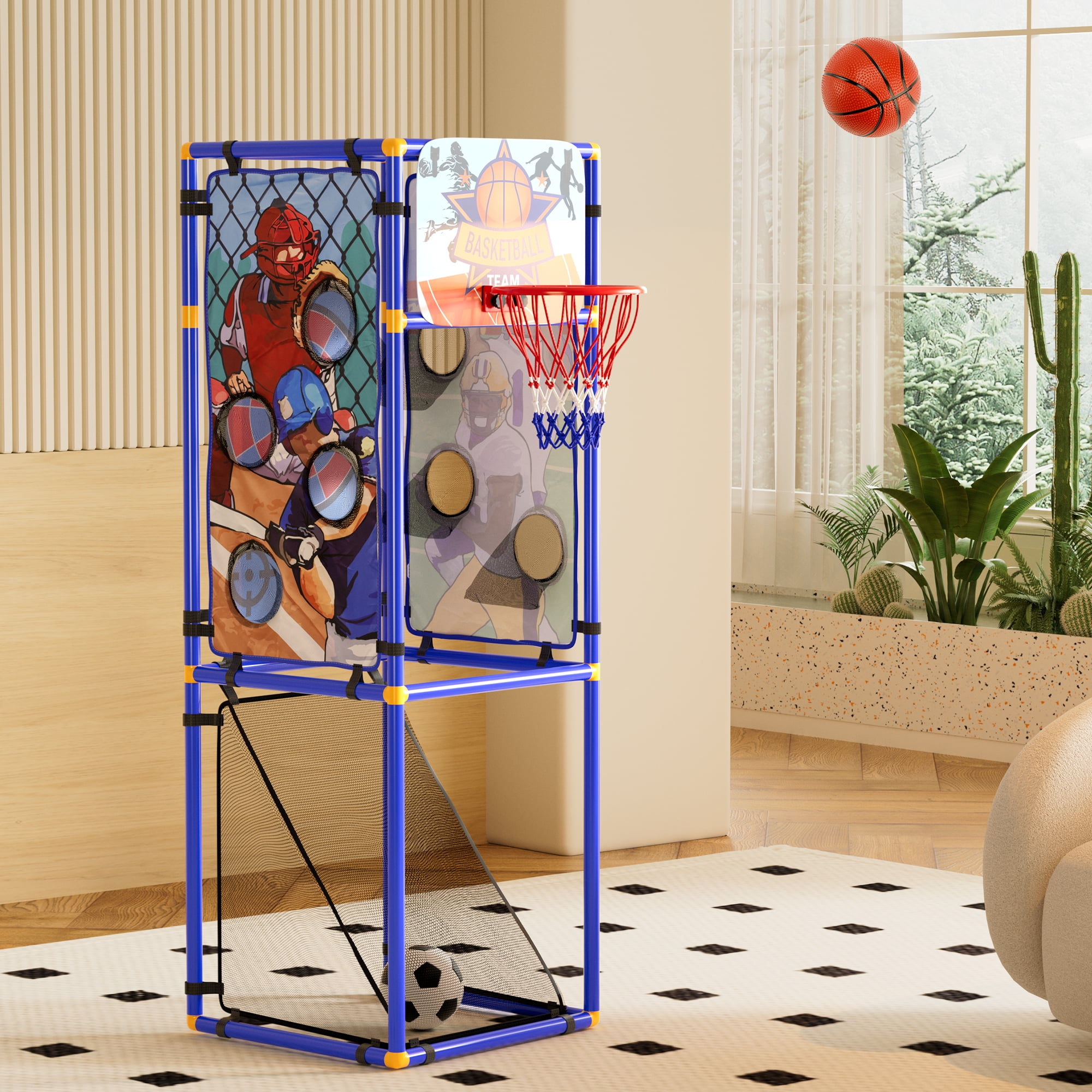 Bruce&Shark 5-in-1 Multi-Sport Toss Game Set, Play Football, Baseball, Basketball, Soccer, and Darts - Lightweight and Portable