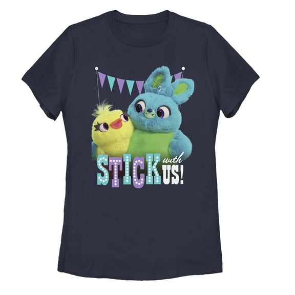 Women's Toy Story Ducky & Bunny Stick With Us BFFs Graphic Tee Navy Blue Medium