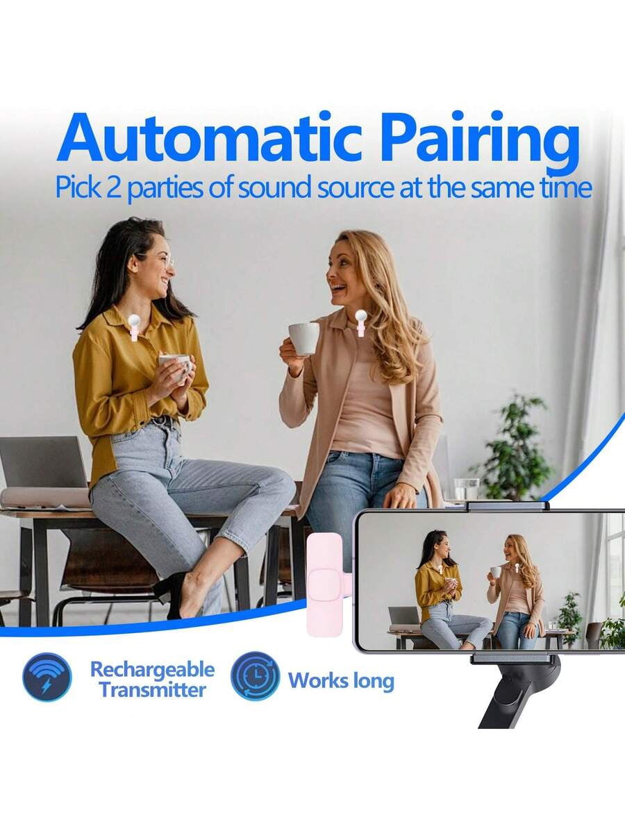 Wireless Lavalier Microphone For Phone IPad TypeC Lapel Mics Plug-Play 2.4G Ultra-Low Delay Built-In Noise Reduction Chip 8H Working Time For Video Recording Interview Podcast Vlog