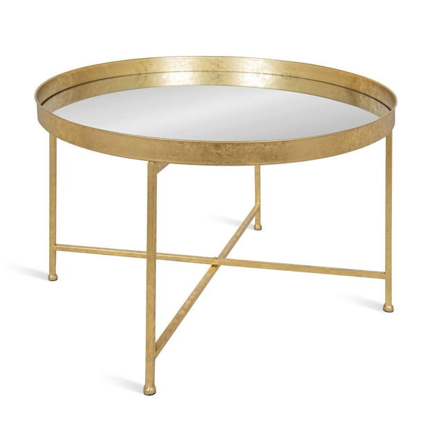 Celia Round Metal Foldable Coffee Table, Large Mirrored Coffee Table Tray