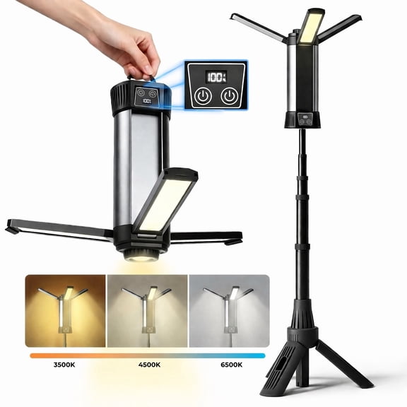 Camp Lantern Rechargeable with Remote,Portable Work Light with 3 LED Lamp Heads, Camping Essentials Magnetic Emergency Flashlight with Detachable Tripod