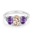 thumbnail image 2 of Gem Stone King 10K White Gold 3-Stone Diamond Engagement Ring 1.57 Ct Oval Peach Morganite Purple Amethyst (Size 6), 2 of 4