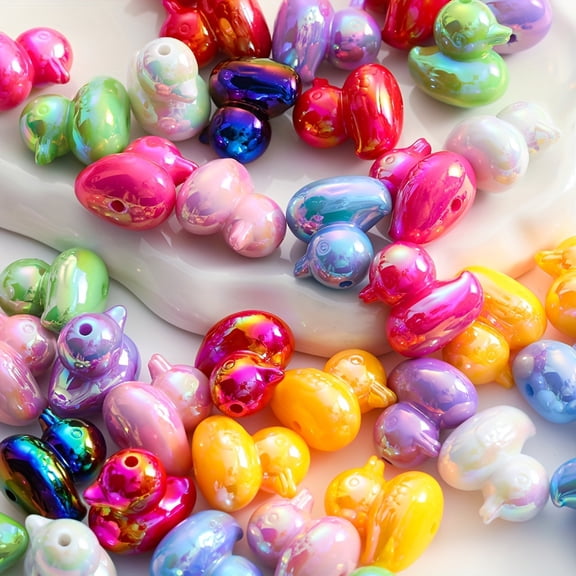 AcriJoy 10pcs Glossy Duck-Shaped Acrylic Beads 22.5mm for DIY Jewelry Making, 10 Different Colors Animal Beads for Bracelets, Necklaces, Keychains and Creative Craft Projects.