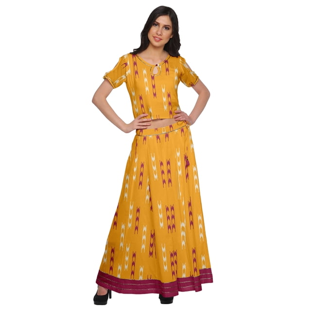 Moomaya Printed Ethnic Wear Long Skirt And Cold Shoulder Crop Top Set For Girls