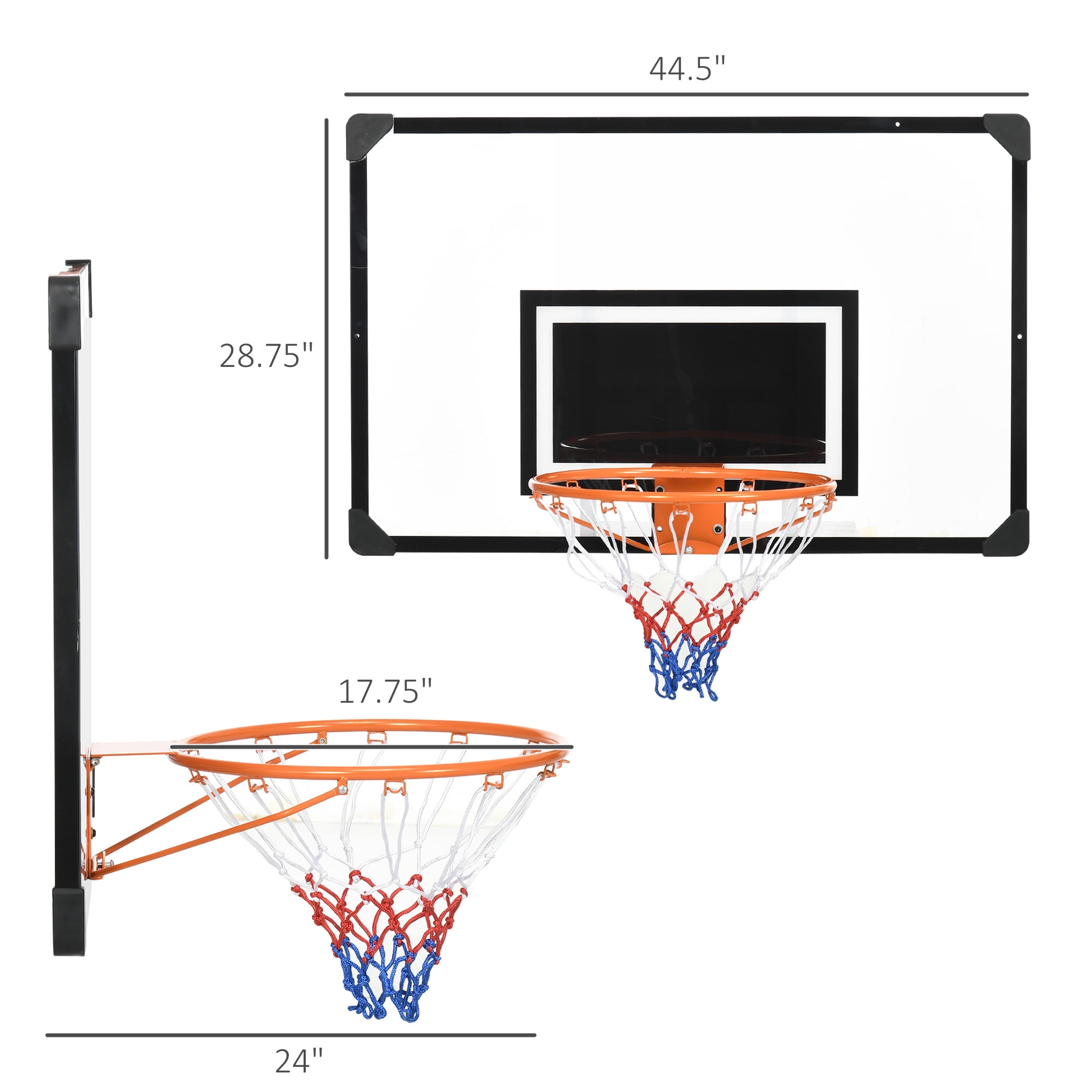 Soozier Wall Mounted Basketball Hoop with Shatter Proof Backboard, Durable Rim and All-Weather Net for Indoor and Outdoor Use