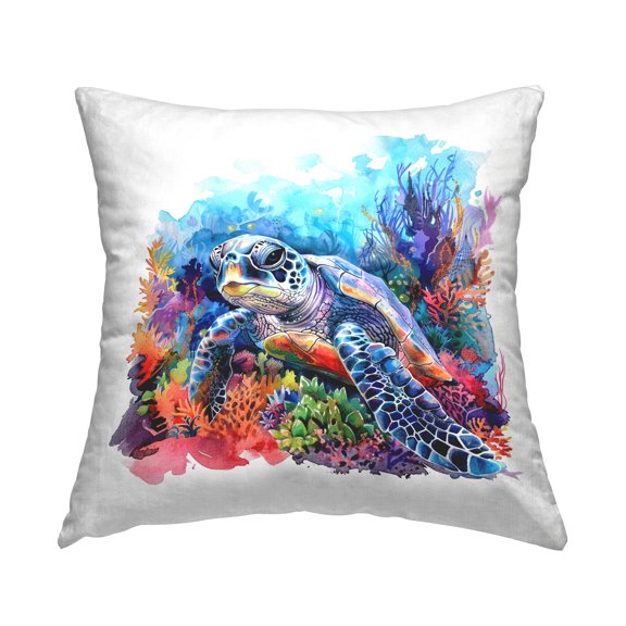 Stupell Industries Undersea Turtle & Coral Decorative Printed Throw Pillow Design by LSR Design Studio.