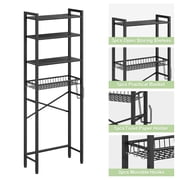 Biemlerfn Over The Toilet Storage Shelf, 4-Tier Wooden Bathroom Organizer Adjustable Saver Space Rack with Toilet Paper Holder, Classic Black