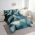 thumbnail image 3 of Feelyou Teal Abstract Ombre Bedding Comforter Set 7 Pieces, Square Triangle Geometric Full Bedding Set, Teen Kid Child Adult Reversible Fitted Sheet Flat Sheet, Microfiber Bedroom Decor, 3 of 7