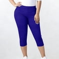 thumbnail image 4 of MLQIDK Blue Plus Size Yoga Capri Pants for Women Plus Size Yoga Capri Pants Knee Length Elastic Waist Pedal Pushers Dressy Casual Pedal Pushers with Pockets Blue L, 4 of 6