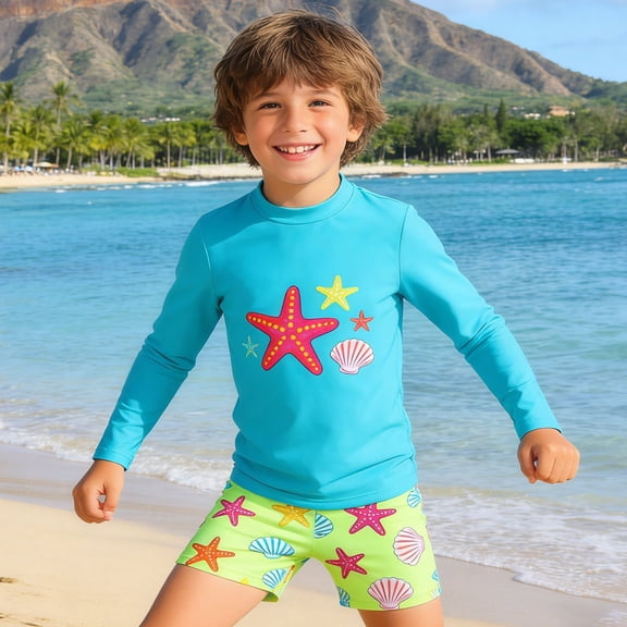 Gzbliryd Swim Trunks Swimwear Set New Breathable Quick Drying Swimsuit Boys Two Piece Swimsuits for Teen Boys Beach Shorts Swim Shirts (Blue,13-14 Years)
