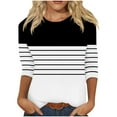 thumbnail image 2 of Fnooota 3/4 Sleeve Tops for Women, Stripe Casual Pullover Spring and Autumn Blouses Black Size XL, 2 of 5