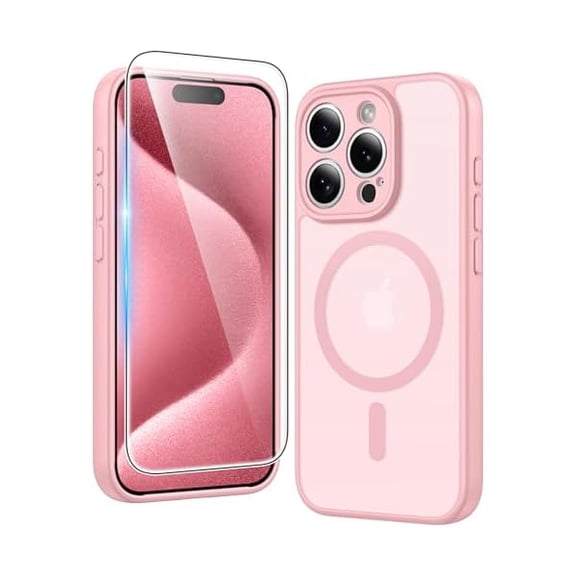 Eryueer for iPhone 15 Pro Case: Matte Magnetic Phone Cases with Screen Protector Compatible with Magsafe Slim Anti Yellowing Rugged Shockproof Protective Translucent Cell Phone Cover