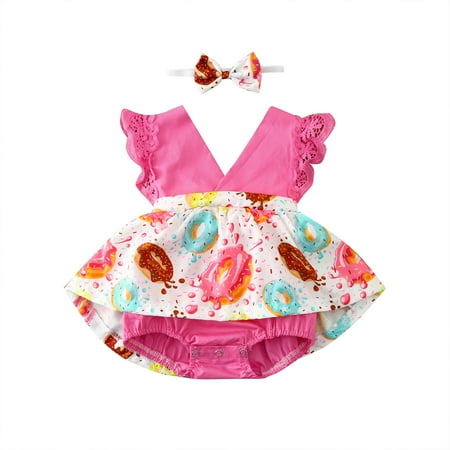 

Simu Girls Dresses Size 5 Baby Girls Sleeveless Lace Donut Dress Romper Headbands Princess Short-Sleeve and Sleeveless Dress