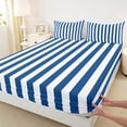 thumbnail image 3 of Feelyou Blue Abstract Teens Queen Sheet Sets, Modern Geometric Lines Flat Sheet, Farmhouse Ticking Stripes Queen Fitted Sheet, Luxury Bedroom Decor, 4pcs, 3 of 7