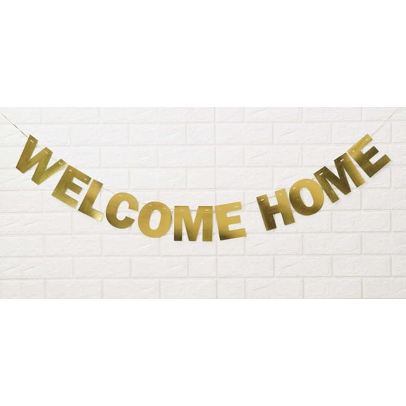 Inkdotpot Welcome HomePre Strung Bunting Housewarming Metallic Gold Photo Props Home Party Sign Wall Dcor Banner Flags