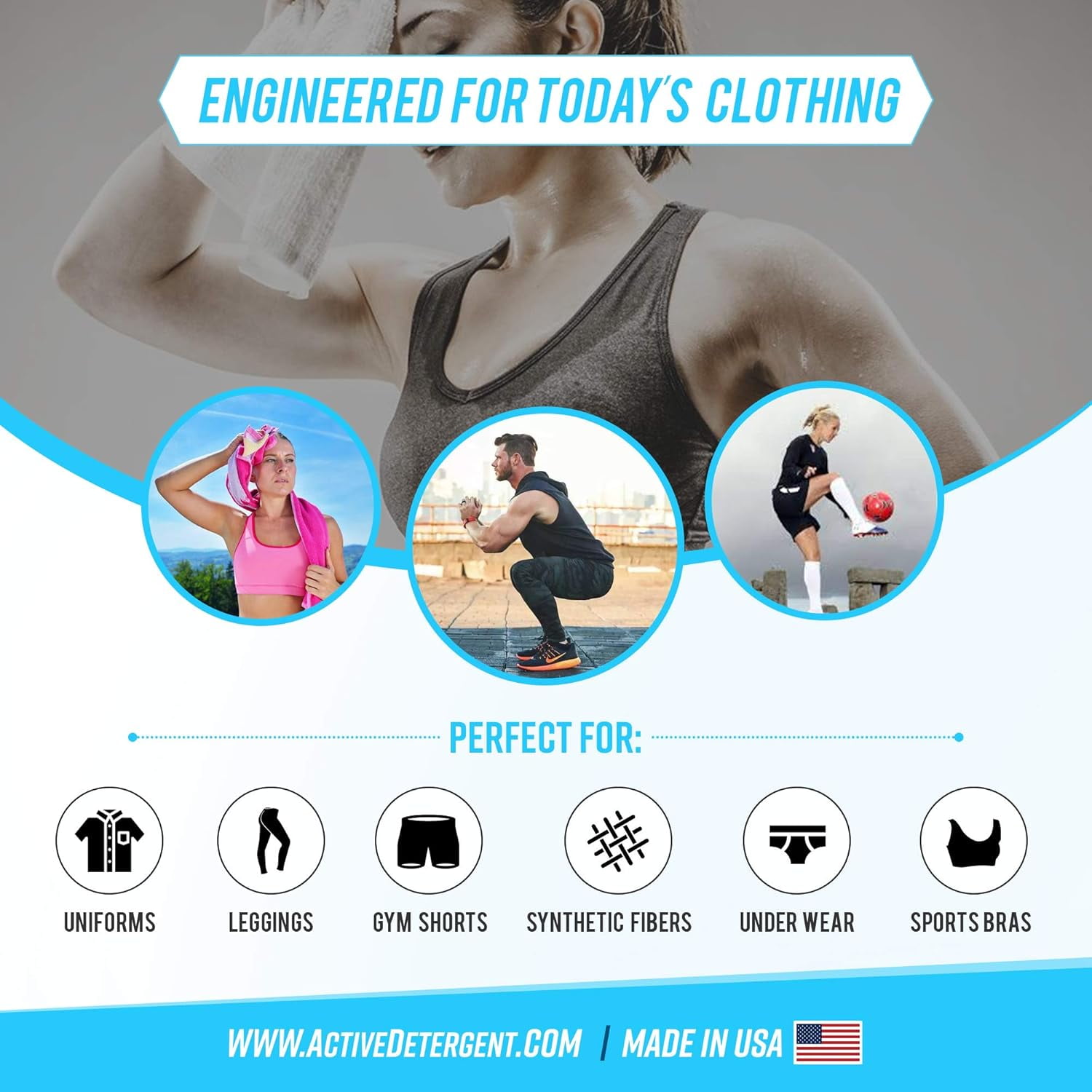 Active Athletic Wear Detergent, Enzymatic Booster and Sweat Deodorizer, 3 lbs
