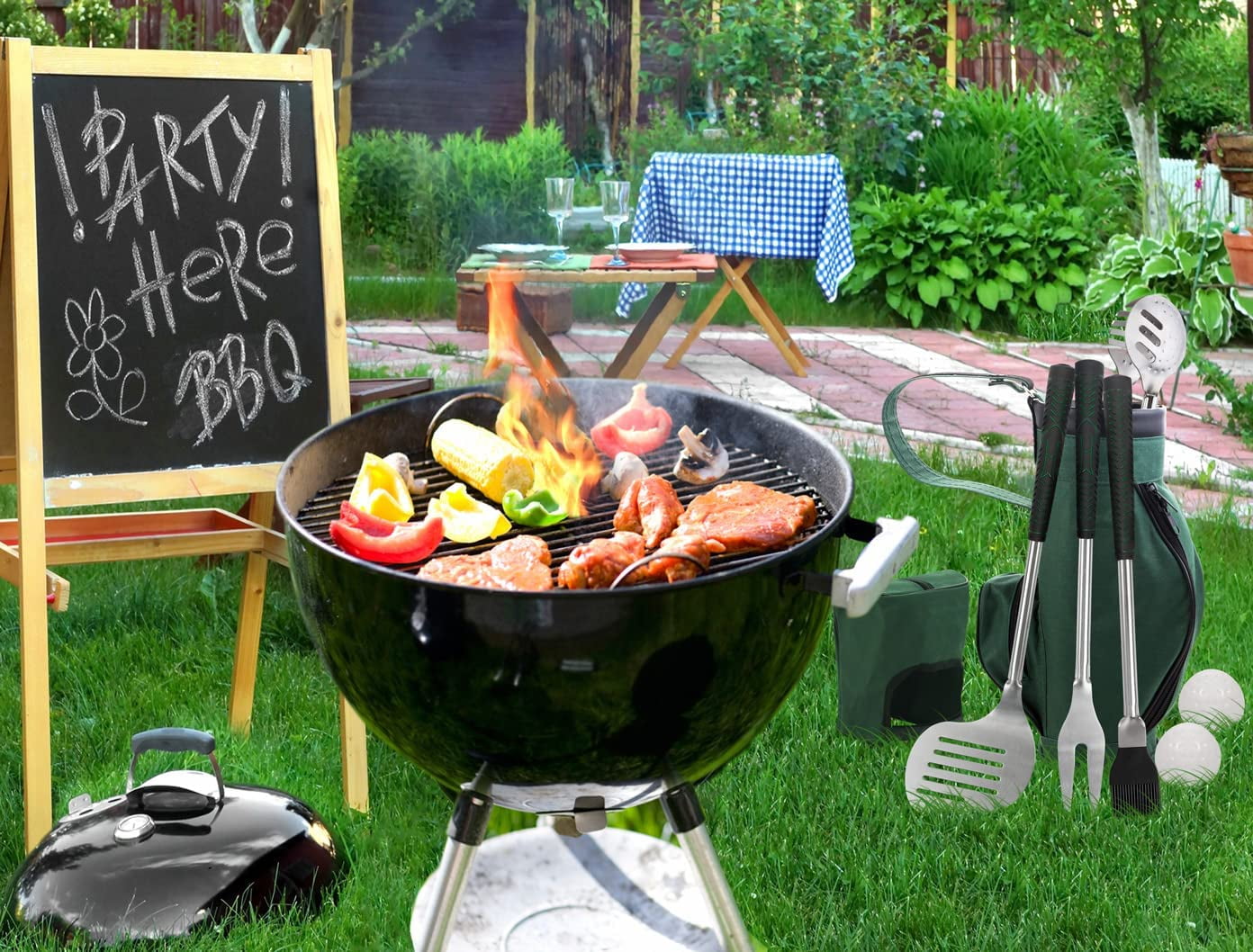 POLIGO 7PCS Stainless Steel Grill Accessories - Perfect Outdoor Cooking Grill Set - Ideal BBQ Gift for Men/Dad