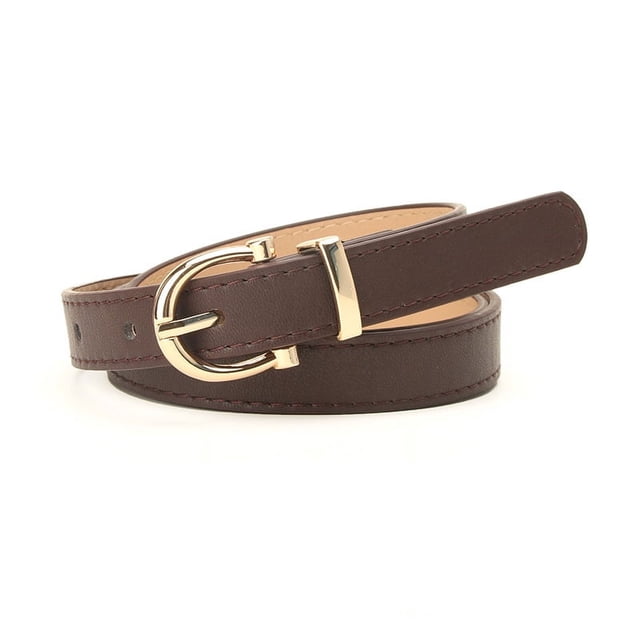 Nvzi Cinturón de piel sintética para mujer, para vestir y vaqueros, con hebilla dorada, color marrón