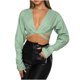 thumbnail image 1 of Verano nuevo Color sólido cuello en V correas recortadas ombligo corto mujeres Casual espalda cremallera cárdigan moda camisa de manga larga Pompotops FGAJ14121, 1 of 7